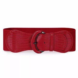 Women Belt Wide Buckle Elastic Stretch Fashion Faux Leather Skinny Waist Dress